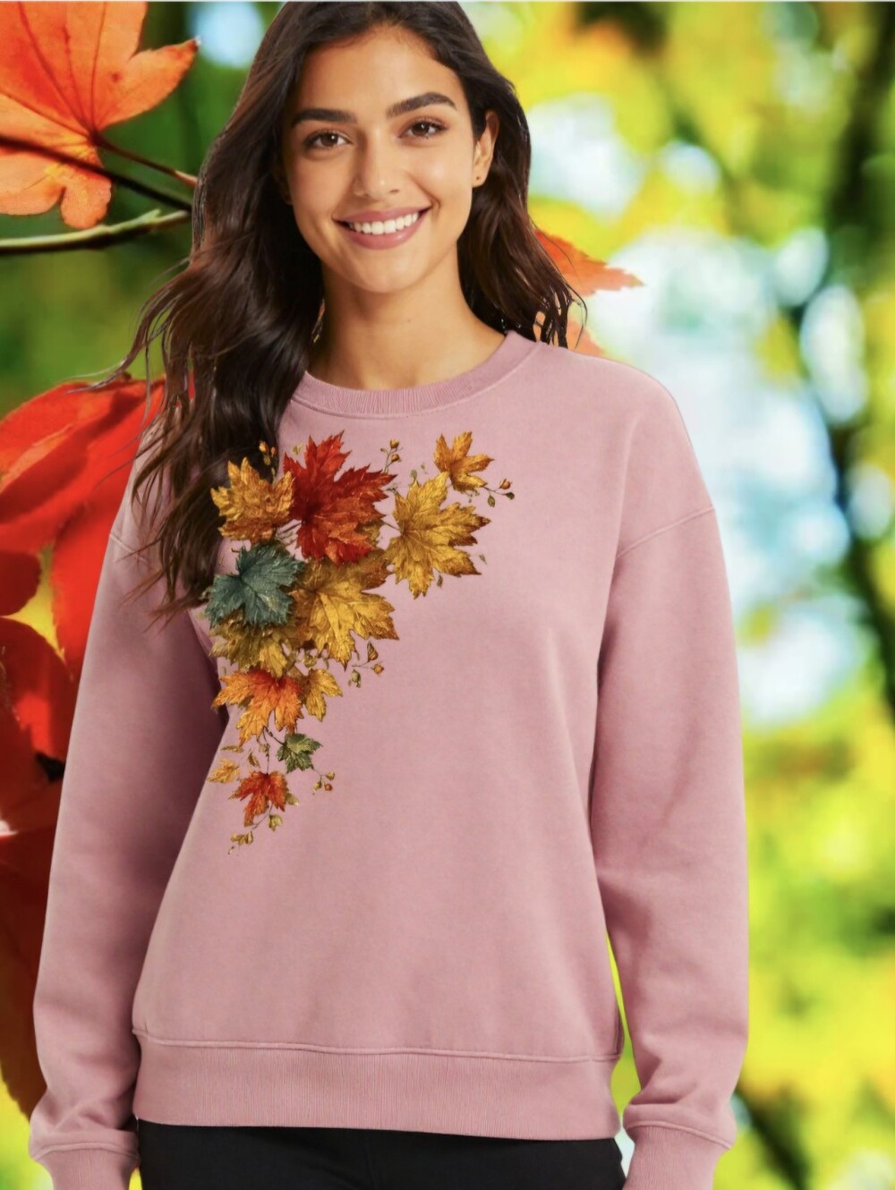 AD Golden Girl — Premium Custom Autumn Fall Leaves Crewneck Sweatshirt (Limited